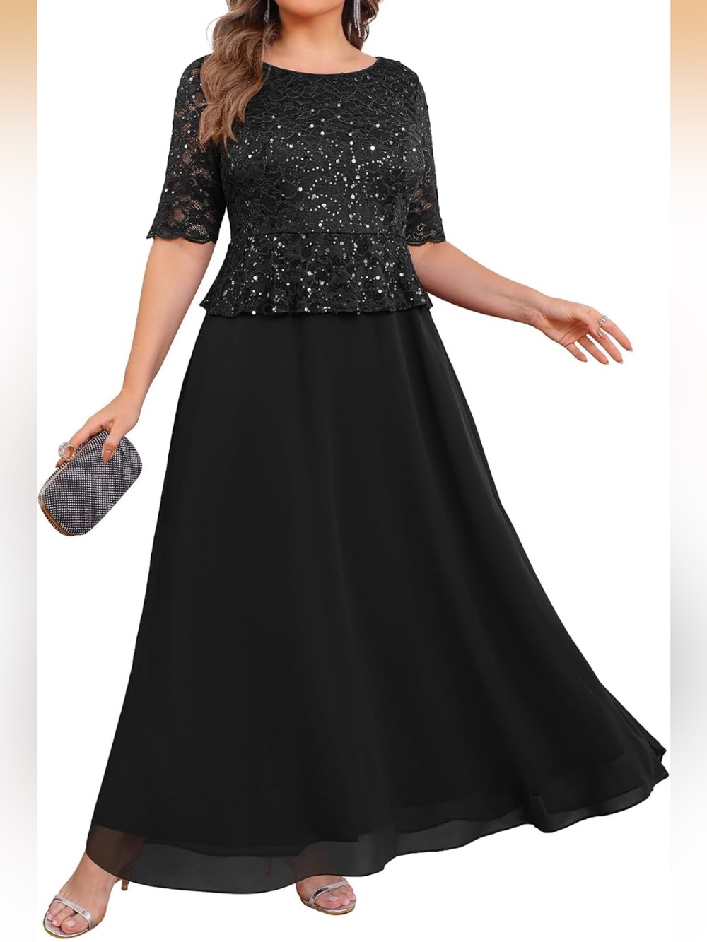 Talesia Size 18W Sequin Lace Mother of The Bride Maxi Dress Women
